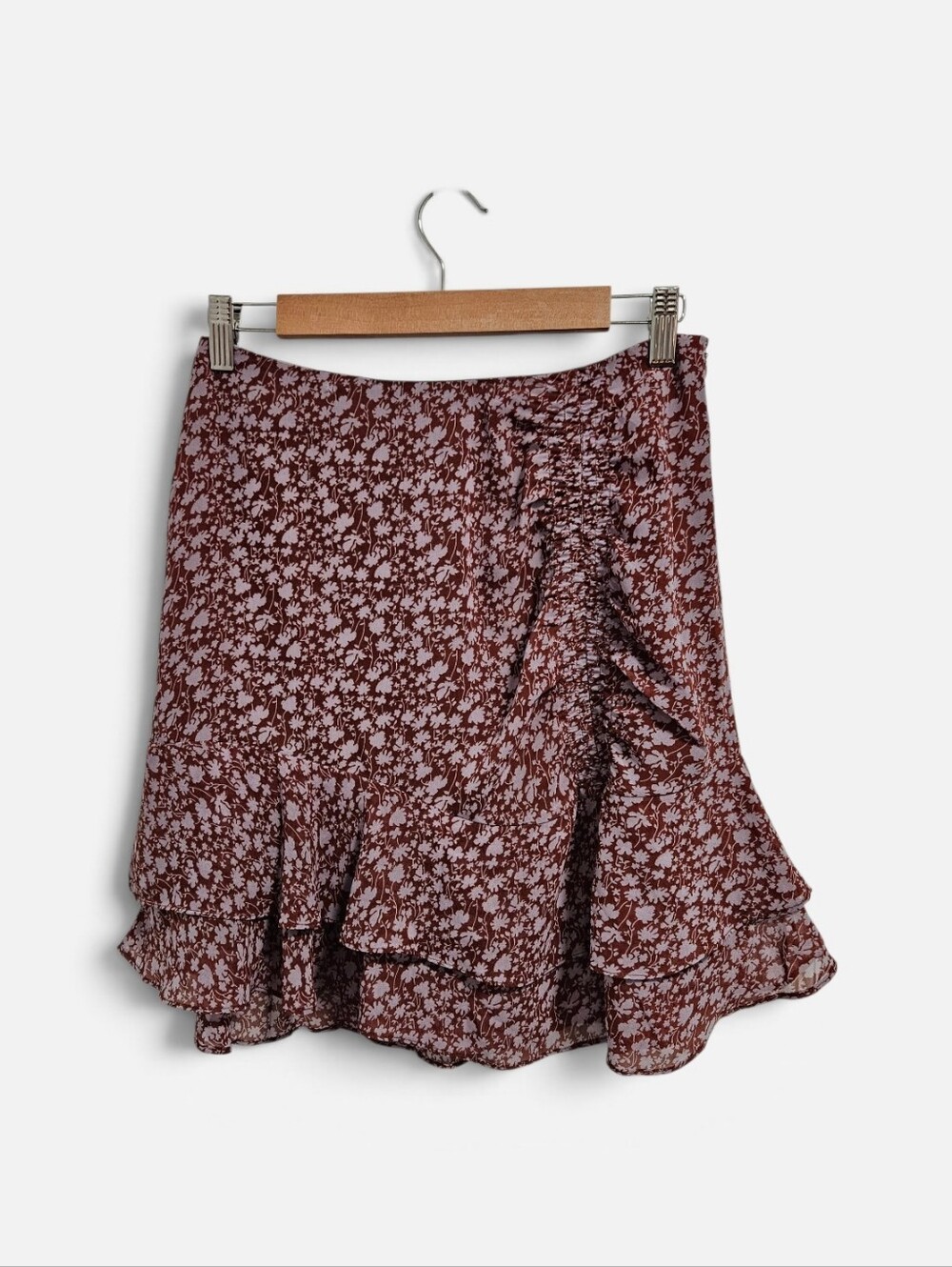 Brown Ditsy Floral Ruffle Mini Skirt Sz M Cottagecore Fairycore Romantic